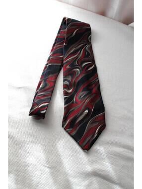 Vintage Barrington Silk Necktie, Blue, Maroon, Gray, White, 4 X 57 Inches